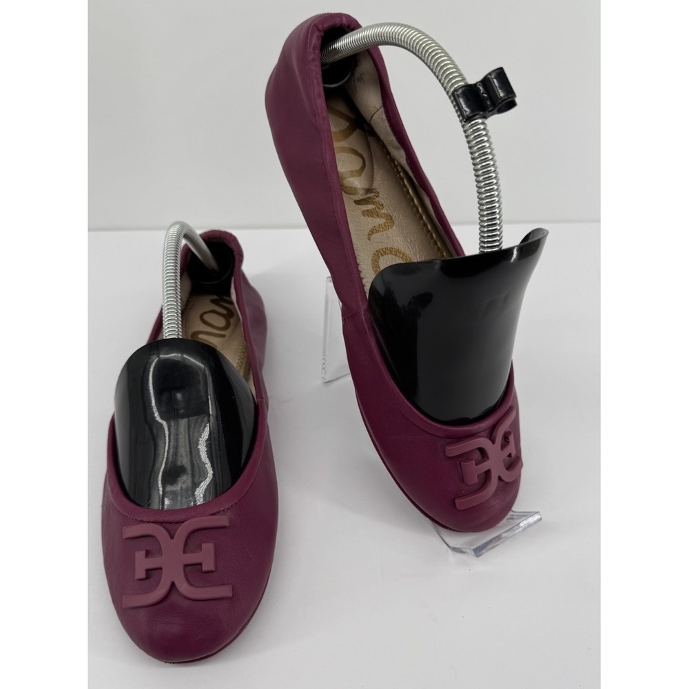 Sam Edelman Leather Ballet Flats Womens Size 9 Wine Burgundy Logo Toe Slip On - Picture 2 of 9